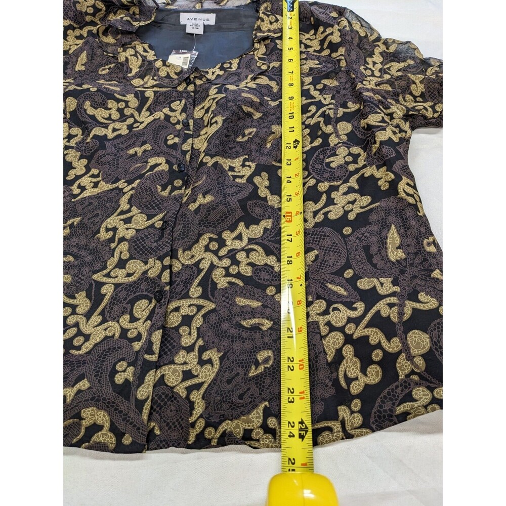 Avenue Paisley Semi-Sheer 3/4 Sleeve Silk Button Up Ruffle Blouse 14/16 NWT - Picture 10 of 11